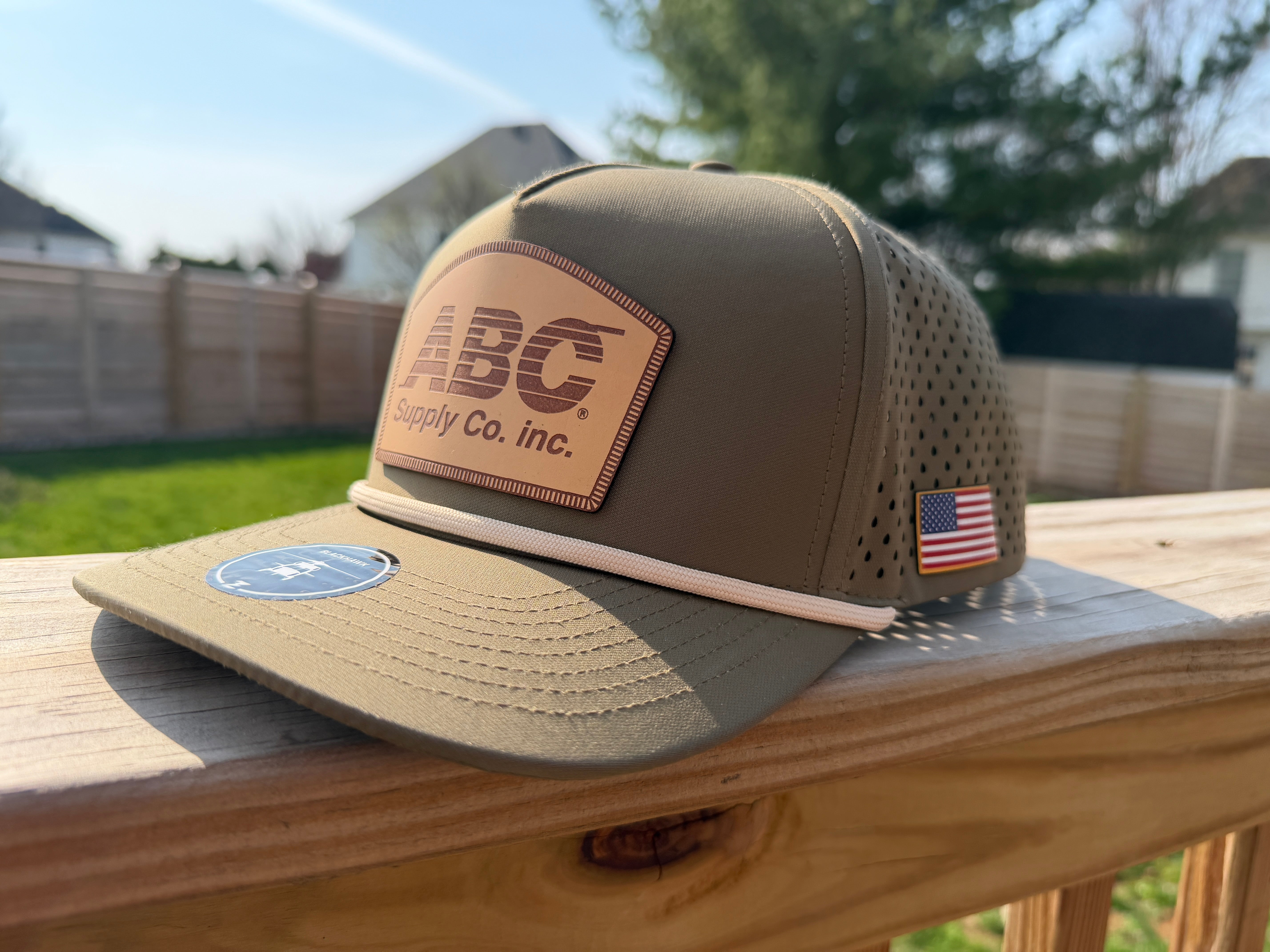 ABC Supply | Blackhawk R+ Rope Hat | Dark Olive Khaki | Natural Leather Round Dome Patch