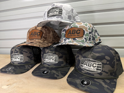 ABC Supply | Blackhawk R+ Hat | Snow Camo | Glossy White Distressed Flag | Hexagon Patch