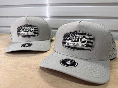 ABC Supply | Blackhawk Hat | Heather Grey | Glossy White Distressed Flag | Hexagon Patch