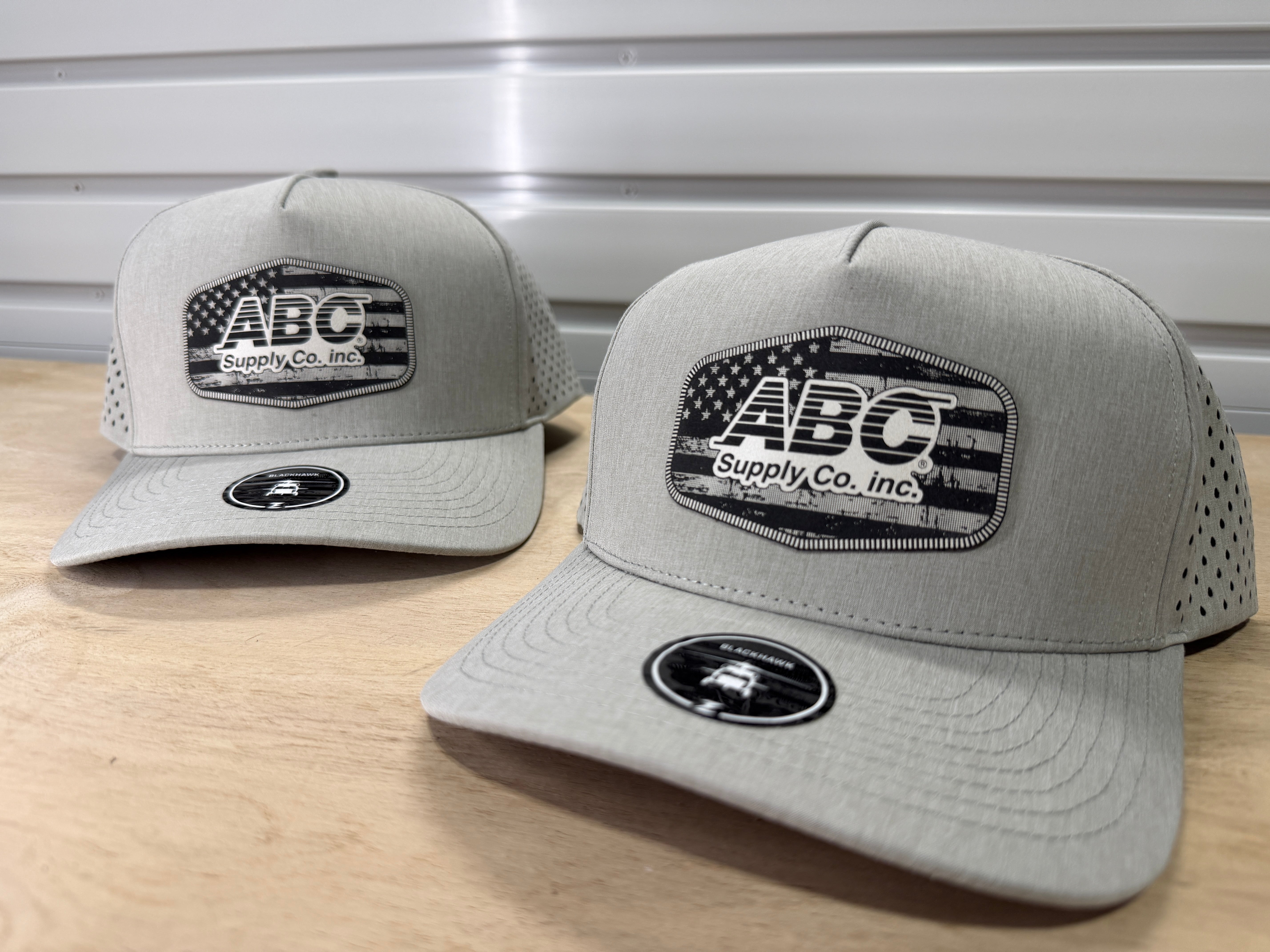 ABC Supply | Blackhawk Hat | Heather Grey | Glossy White Distressed Flag | Hexagon Patch