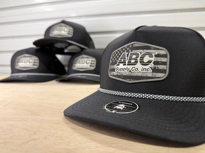 ABC Supply | Blackhawk R+ Hat | Black White Chainlink | Glossy White Distressed Flag | Hexagon Patch
